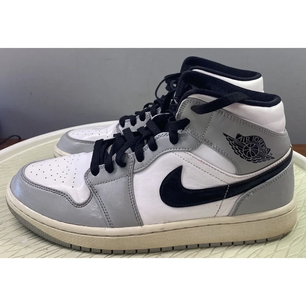 Air Jordan 1 Men's Mid Light Smoke Grey Leather High-top Sneakers Size 9